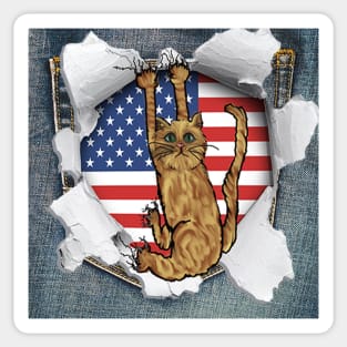 Funny Cat American Flag Cat Lover Gifts Sticker